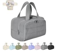 Cureaway Travel Cosmetic Bag, Large Capacity Wide-Open Travel Cosmetic Bag, Waterproof Portable Pouch Open Flat Toiletry Bags, with Divider and Handle (Gray,one size)