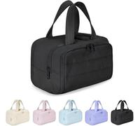 Cureaway Travel Cosmetic Bag, Large Capacity Wide-Open Travel Cosmetic Bags, Waterproof Portable Pouch Open Flat Toiletry Bags (Black,One Size)