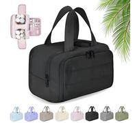 Cureaway Travel Cosmetic Bag, Portable Large Capacity Wide-Open Travel Cosmetic Bag, with 4 Compartments, Lightweight Waterproof for Accessories,Essentials, Toiletries (Black)