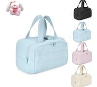 Cureaway Travel Cosmetic Bag, Toiletries Travel Bag, 0.6lb Lightweight Large Capacity Wide-Open Cosmetic Bag With Handle for Traveling, Accessories, Toiletries (BLUE)