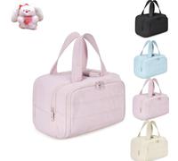 Cureaway Travel Cosmetic Bag, Toiletries Travel Bag, 0.6lb Lightweight Large Capacity Wide-Open Cosmetic Bag With Handle for Traveling, Accessories, Toiletries (PINK)