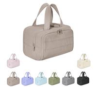 CureawayTravel Bag,4-in-1 Puffy Multi-Functional Toiletry Bag for Women,Large Capacity Wide-Open Travel Cosmetic Bag,For Womentraveling, Essentials Toiletries (Khaki)