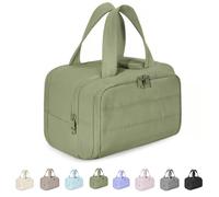 Curetoaway Travel Cosmetic Bag, Cureaway Large Capacity Wide-Open Travel Cosmetic Bag, 4-in-1 Waterproof Portable Puffy Makeup Package, with 4 Compartments and Handle (Green)