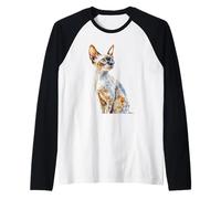 Curioso Devon Rex Cat Feline Art Design Maglia con Maniche Raglan