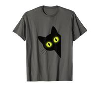Curioso Gatto Nero Che sbircia con Occhi Gialli Luminosi Illustrati Maglietta