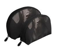 Curioso Labrador nero adottato, Borsa per trucco a conchiglia Portamonete da donna Borsa da toilette piccola Borsa per cosmetici 2 pezzi