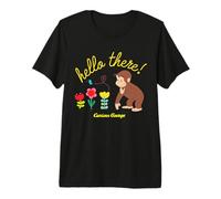 Curious George Hello There Spring Flowers Maglietta Premium