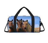 Curious Horses - Borsone sportivo con scomparto per scarpe, ideale per viaggi e palestra, per donne, uomini, bambini, ragazze e ragazzi