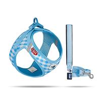 curli Vest Geschirr Clasp Air-Mesh Skyblue-Caro M & Leine L