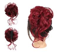 Curly Bun Hair Claw Clips,Messy Bun Hair Piece,Tousled Updo Hair Bun Curly Clip,Wavy Curly Hair Wrap Ponytail,Synthetic Hairpieces Hair Scrunchies Chignon For Women Girls (Red)