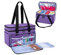 CURMIO Borsa tote a doppio strato, con scomparti per uncinetti, ferri da maglia (fino a 35,5 cm), per lavori a maglia o accessori, viola (solo borsa)