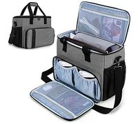 CURMIO Custodia compatibile con PS5, PS4, PS4 Pro, Xbox Series S, Xbox One e Xbox 360, borsa da viaggio per console di gioco, controller, dischi e accessori (solo borsa), Grigio