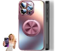 Curranet Magnetic Ring Hard Matte Case for iPhone, Curranet Lens Protection Hard Case with Magnetic Bracket, All-Inclusive Anti-Fall, Rotatable Foldable Ring Holder for iPhone (iphone15 promax,Pink)