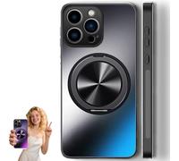 Curranet Magnetic Ring Hard Matte Case for iPhone, Curranet Lens Protection Hard Case with Magnetic Bracket, All-Inclusive Anti-Fall, Rotatable Foldable Ring Holder for iPhone (iphone14 pro,Black)
