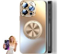 Curranet Magnetic Ring Hard Matte Case for iPhone, Curranet Lens Protection Hard Case with Magnetic Bracket, All-Inclusive Anti-Fall, Rotatable Foldable Ring Holder for iPhone (iphone13,Gold)