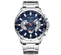 Curren 8363 Orologio al quarzo da uomo con tre sottoquadranti Display della data Cassa blu, Cinturino, Argento, 22, Sport