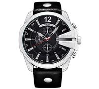 Curren Orologi da uomo di lusso, di lusso, con cinturino in pelle, stile casual, sportivo, con quadrante grande (argento nero), Argento nero, Cinturino