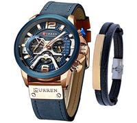 Curren, Orologio analogico al quarzo da uomo, con cronografo e cinturino in pelle alla moda, raffinato, adatto come regalo a padre o fidanzato, Blu