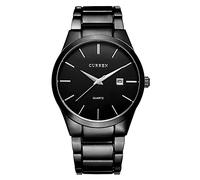 CURREN - Orologio da polso da uomo, analogico, elegante, formale, alla moda, con calendario, in acciaio inox, misura regolabile e spilla a farfalla, nero, Mediano, Formale