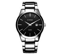 CURREN - Orologio da polso da uomo, analogico, elegante, formale, moderno, con calendario, in acciaio inox, misura regolabile e spilla a farfalla (argento), platino, formale