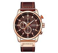 Curren, orologio da polso da uomo, analogico, elegante, moderno, casual, sportivo, multifunzione, con calendario, cronografo, cronometro, secondo, cinturino in pelle, regolabile, chiusura, marrone, M,