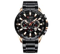 Curren Orologio da polso da uomo con tre quadranti secondari con datario, in acciaio, sportivo, al quarzo, nero 8363, Nero , 22, Bracciale