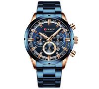 Curren - Orologio da polso da uomo, quadrante analogico con tre sotto quadranti, in acciaio, per ufficio, al quarzo, colore: blu 8355