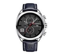 CURREN Orologio da uomo con quadrante secondario e data, cinturino in pelle blu al quarzo, 8324, Blu, 22, Cinturino