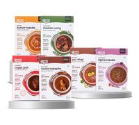 CURRYiT Ready to Cook Mini Pack Veg & Non-Veg Combo Dal Makhani, Butter Masala, Rajma, Kosha Mangsho, Kashmiri Rogan Josh, Chettinad Gravy Paste, 120gm Each, Serves 2 Each, Pack of 6