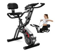 CURSOR 5 IN 1 Cyclette per Casa Pieghevole, 8 Cyclette da Casa Pieghevole, Display LCD, Bande Elastiche, Spinning Bike con Schienale e Braccioli, 136KG Max Charge, Black