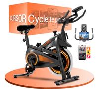 CURSOR FITNESS Cyclette da casa professionale, Cyclette professionale con misurazione della frequenza cardiaca e display LED, Spin bike con app, sedile confortevole, capacità di carico fino a 136 kg