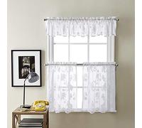 Curtainworks Sibella - Coppia di tende da cucina in pizzo, con tasca per asta, 36, bianco