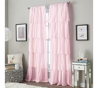 Curtainworks Tasca per asta con volant a balze, 100% poliestere, 213,4 cm, 1 tenda a pannello, rosa