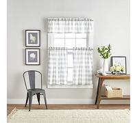 Curtainworks Tende da cucina rustiche in stile rustico, stile rustico, a quadri, per finestre e bar, 91,4 cm, 3 pezzi, grigio