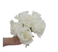 CURTEK 6 rose artificiali in vera seta, 25,9 cm, con stelo singolo, per bouquet da sposa, decorazioni fai da te, bouquet per feste di nozze, decorazione per la casa, il giardino (bianco)