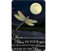 Curteny Flower Shop - Targa in metallo con libellula, luna polvere nei polmoni, stelle negli occhi, vintage, per casa, ristorante, cucina, decorazione da parete, regalo classico, 14 x 20 cm