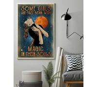 Curteny Poster in metallo con scritta "Magic in their Souls Witch", poster con stampa artistica, decorazione per interni, decorazione per la casa, vintage, per bar, negozi, caffè, regalo, 14 x 20 cm