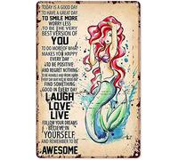 Curteny Targa in metallo a forma di sirena, con scritta "Today is a Good Day to Have A Great Day to Smile More", targa vintage per casa, ristorante, cucina, decorazione da parete, idea regalo per la