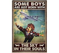 Curteny Targa in metallo con scritta "Boy Aviation Dream, Some Boys are Just Born with The Sky in Their Souls", in alluminio, per casa, bar, caffetteria, fattoria, decorazione da parete, 20 x 30 cm