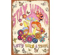 Curteny Targa in metallo con scritta "Stay Wild", stile hippie, funghi, decorazione gotica, vintage, per uomini e donne, decorazione da parete per bar, ristoranti, caffetterie, pub, 20 x 30 cm