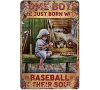 Curteny Targa in metallo retrò con scritta "Born with Baseball in Souls", idea regalo vintage in metallo, per pub, club, caffetteria, bar, decorazione artistica da parete per la casa, 14 x 20 cm