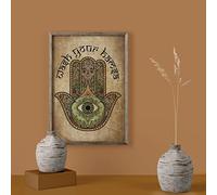 Curteny Targa in metallo vintage con mano di Fatima, decorazione artistica da parete per yoga, regalo per amanti dello yoga, stampa artistica da parete per yoga, poster con occhio di Fatima, 14 x 20