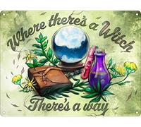 Curteny Targa in metallo vintage con scritta in lingua inglese "Where There's A Witch There's A Way BarTavernPubClub Man Cave Wall Decor 14,9 x 20,3 cm