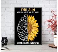 Curteny Targa in metallo vintage con scritta "The Sun Will Rise We Will Try Again Mental Health Awareness", poster artistico da parete per casa, cucina, bar, pub, club, caffetterie, 14 x 20 cm