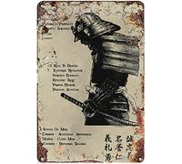 Curteny Targa vintage in metallo con immagine di Bushido Samurai Art 7 Virtues of A Warrior, poster da parete per casa, cucina, bar, pub, club, caffetteria, decorazione da 14 x 20 cm