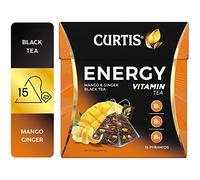 CURTIS TEA, ENERGY TEA TÈ NERO CEYLON RICCO DI VITAMINE B1, B3, B5, ZENZERO E MANGO, 15 PIRAMIDI INDIVIDUALI IN RETE