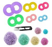 Curtzy Kit per Pom Pom Maker Plastica (6 Set) e Forbici- 6 Taglie PON PON Maker (2,5, 3,5, 4,5, 5,5, 7 e 9cm)- Attrezzi per Fare PON PON Colorati con Palla Lana PON PON, Tessitore