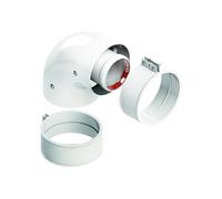 Curva coassiale 90° Ø60/100 alluminio bianco con manicotto e fascetta