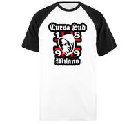 Curva Sud Milano T-Shirt da Baseball Unisex Bianca A Maniche Corte Nere Short Black-Sleeved White Unisex Baseball T-Shirt