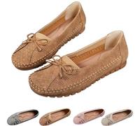 Curvahouse Orthopedic Leather Shoes, Anti-Slip, Dressy Slip-On Bow-Knot Round Toe Flats Loafers for Women (Brown,39.5)